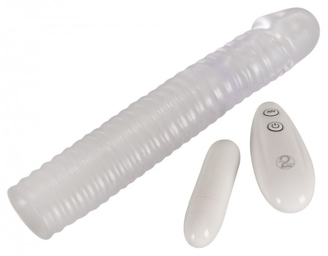 Прозрачная рифленая вибронасадка Vibrating Sleeve - 22,5 см., Orion Прозрачная рифленая вибронасадка Vibrating Sleeve - 22,5 см., Orion