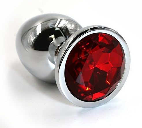 Серебристая алюминиевая анальная пробка с красным кристаллом - 7 см., Kanikule
