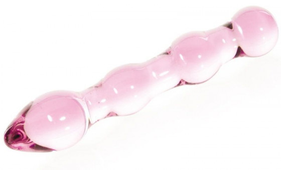Розовый фаллоимитатор-ёлочка из прозрачного стекла - 17 см., Sexus