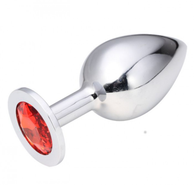 Анальная пробка BUTT PLUG Large с красным кристаллом - 9,5 см., Anal Jewelry Plug