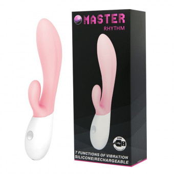Розовый перезаряжаемый вибратор с клиторальным отростком Master Rhythm - 20 см., Baile