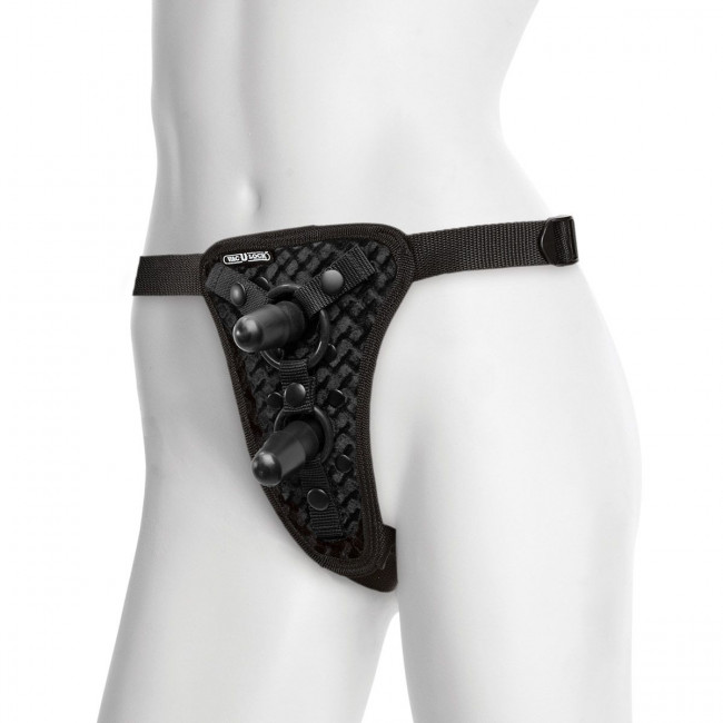 Трусики с двумя плагами Double Penetration Velvet Harness with 2 plug, Doc Johnson Трусики с двумя плагами Double Penetration Velvet Harness with 2 plug, Doc Johnson
