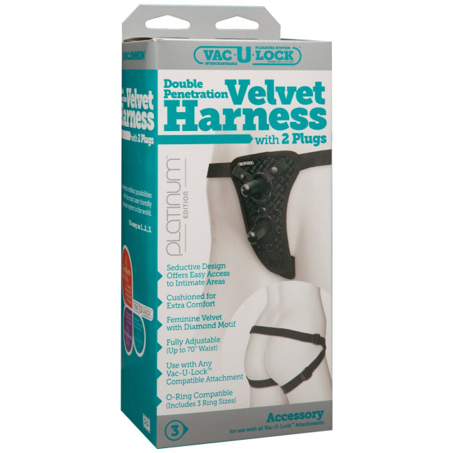 Трусики с двумя плагами Double Penetration Velvet Harness with 2 plug, Doc Johnson Трусики с двумя плагами Double Penetration Velvet Harness with 2 plug, Doc Johnson