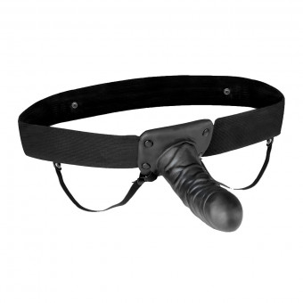 Чёрный полый страпон с вибрацией Unisex Vibrating Hollow Strap-On - 14 см., Lux Fetish