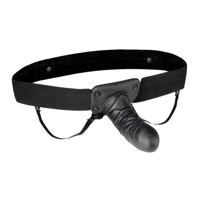 Чёрный полый страпон с вибрацией Unisex Vibrating Hollow Strap-On - 14 см., Lux Fetish