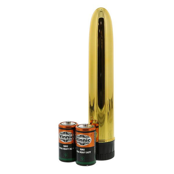 Золотистый классический вибратор с идеально гладкой поверхностью SLIM-LINE VIBRATOR GOLD - 17 см., Seven Creations