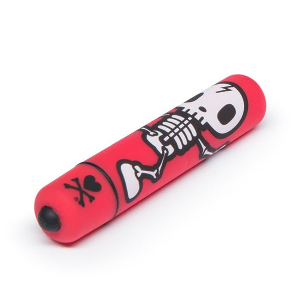 Красная вибропуля с забавным принтом MINI BULLET VIBRATOR JOLLY ROGER, Tokidoki