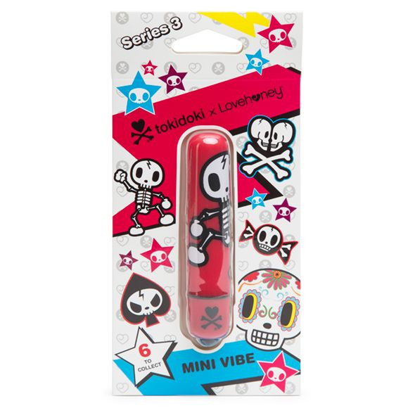 Красная вибропуля с забавным принтом MINI BULLET VIBRATOR JOLLY ROGER, Tokidoki