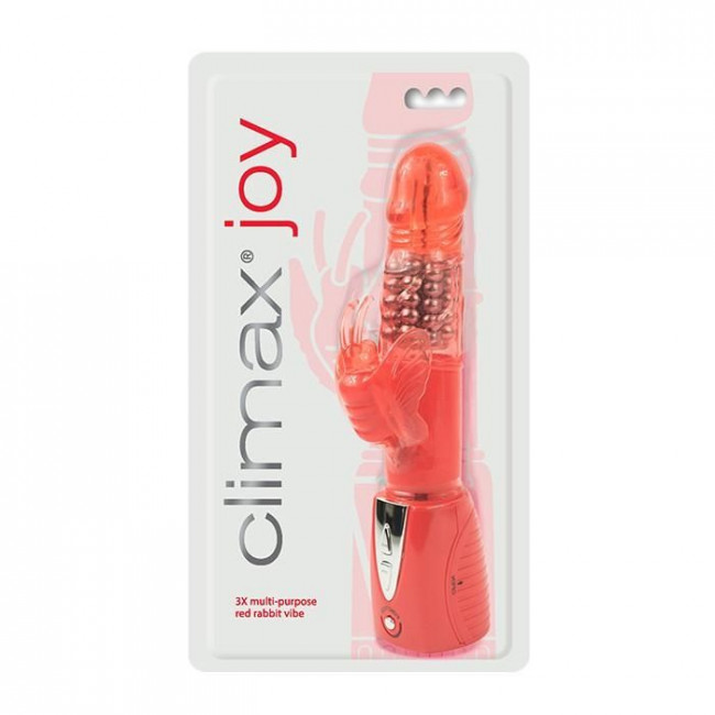 Красный вибромассажер Climax Joy 3X Multi-Purpose Rabbit Vibe - 23,5 см., Topco Sales