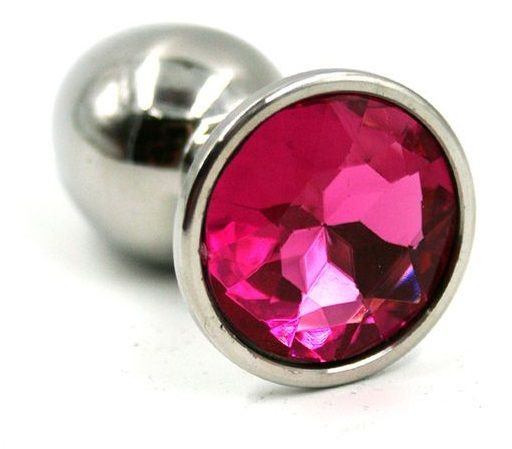 Серебристая малая анальная пробка с ярко-розовым кристаллом - 7 см., Kanikule