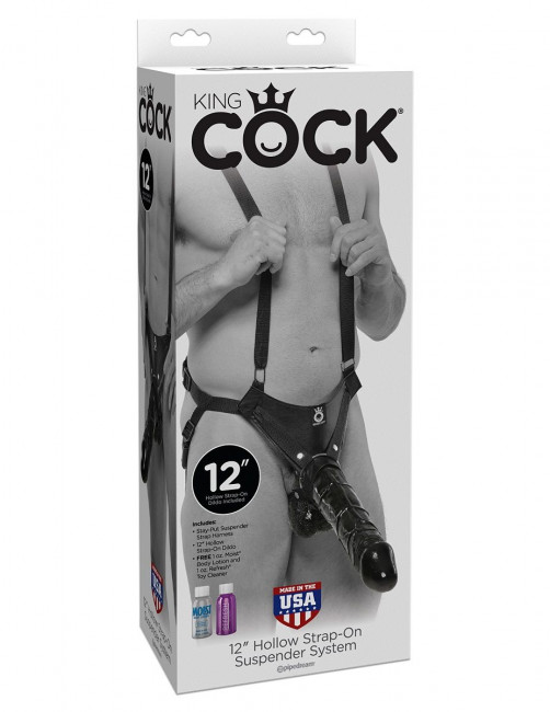 Страпон-система с чёрной насадкой 12" Hollow Strap-On Suspender System - 30 см., Pipedream