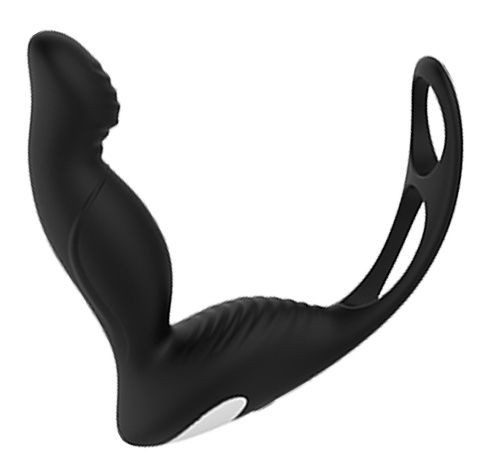Черный вибромассажер простаты P-PLEASER W ERECTION ENHANCE, Dream Toys