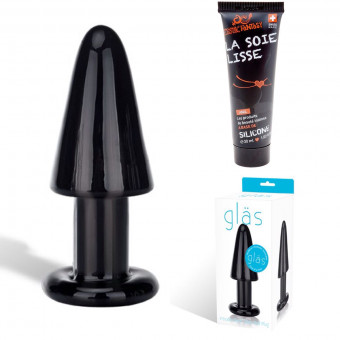 Smart Set №16: чёрный стеклянный анальный плаг и силиконовый лубрикант , Glas