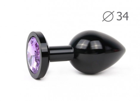 Коническая черная анальная втулка с сиреневым кристаллом - 8,2 см. , Anal Jewelry Plug