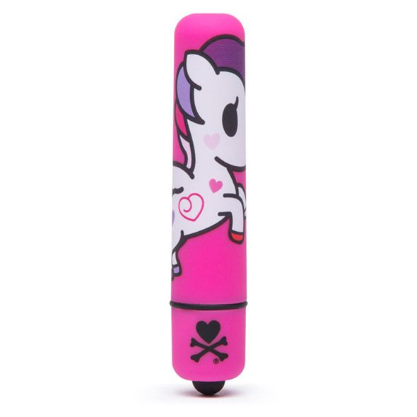 Розовая вибропуля с веселым принтом MINI BULLET VIBRATOR PINK UNICORN, Tokidoki
