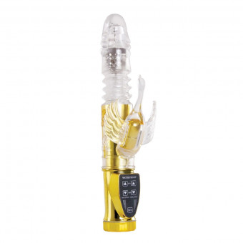 Золотистый вибратор с клиторальным отростком в форме птички Wyld Vibes Swan - 24 см., NS Novelties
