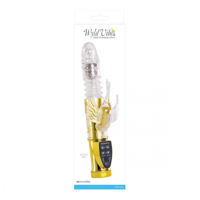 Золотистый вибратор с клиторальным отростком в форме птички Wyld Vibes Swan - 24 см., NS Novelties Золотистый вибратор с клиторальным отростком в форме птички Wyld Vibes Swan - 24 см., NS Novelties