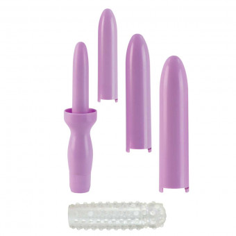 Фиолетовый вибратор с насадками Dr. Laura Berman Dilators Set Of 4 Locking Sizes Plus Sleeve, California Exotic Novelties