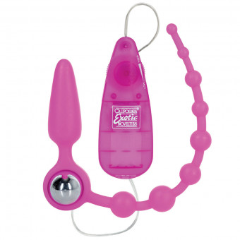 Розовая  двойная анальная вибропробка-цепочка Booty Call Booty Double, California Exotic Novelties
