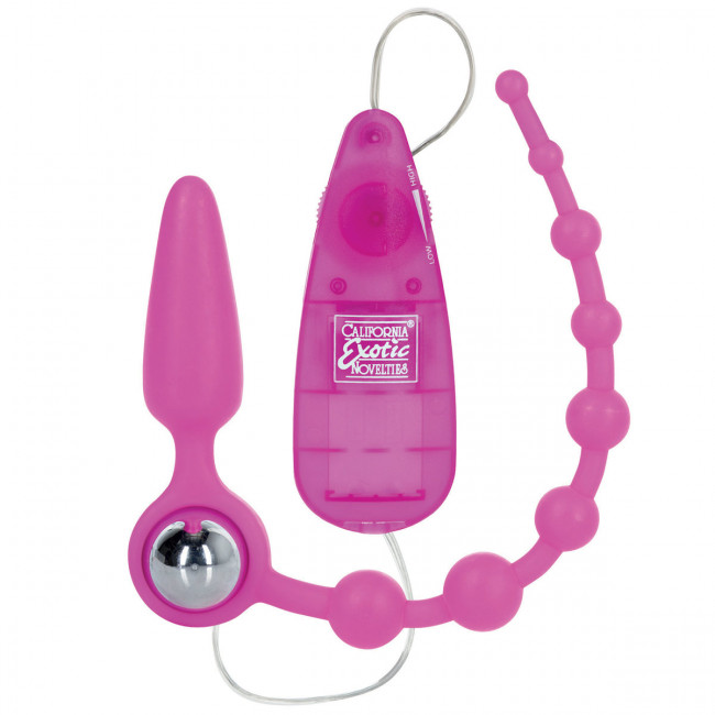 Розовая  двойная анальная вибропробка-цепочка Booty Call Booty Double, California Exotic Novelties