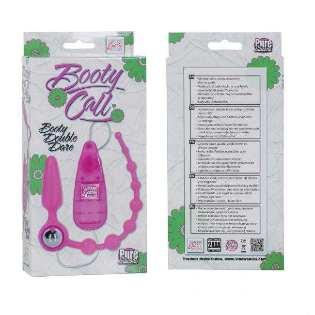 Розовая  двойная анальная вибропробка-цепочка Booty Call Booty Double, California Exotic Novelties
