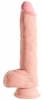 Телесный фаллоимитатор на присоске 10" Triple Density Fat Cock with Balls - 27,9 см.