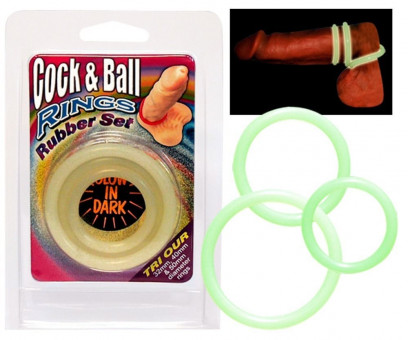 Набор из 3 светящихся в темноте колец Cock&Ball Rings Glow, NMC