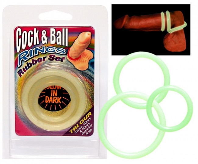 Набор из 3 светящихся в темноте колец Cock&Ball Rings Glow, NMC