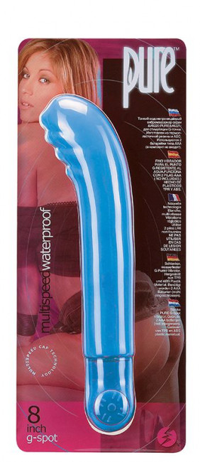 Синий вибратор с ребристой головкой PURE 8 G-SPOT BLUE - 20 см., Seven Creations