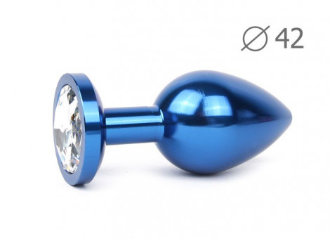Коническая синяя анальная втулка с прозрачным кристаллом - 9,3 см. , Anal Jewelry Plug