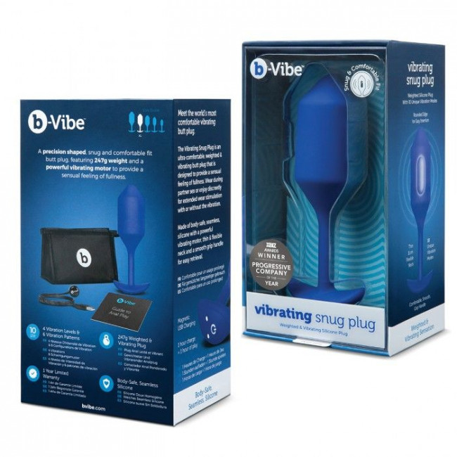 Синяя пробка для ношения с вибрацией Snug Plug 4 - 14 см., b-Vibe Синяя пробка для ношения с вибрацией Snug Plug 4 - 14 см., b-Vibe