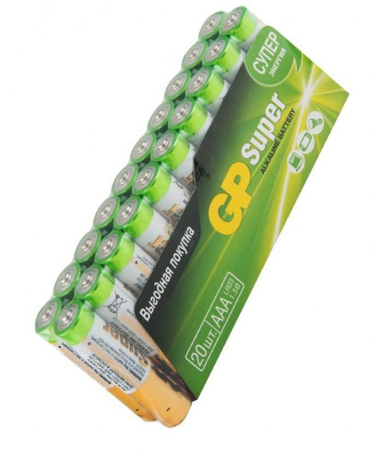 Алкалиновые батарейки GP Super Alkaline 24А типа ААA - 20 шт. Алкалиновые батарейки GP Super Alkaline 24А типа ААA - 20 шт.
