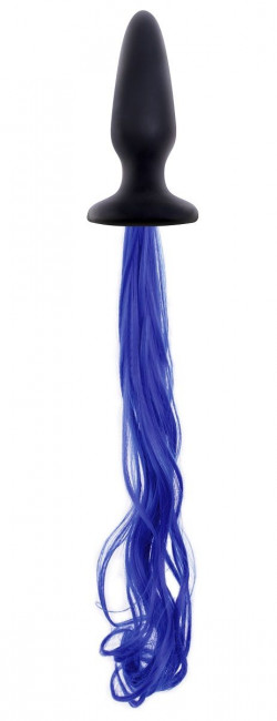 Чёрная анальная пробка с синим хвостом Unicorn Tails Blue, NS Novelties