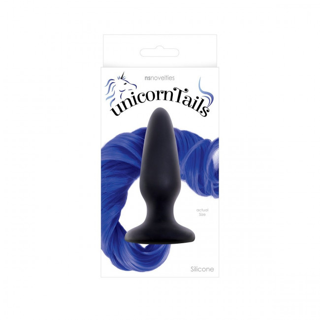 Чёрная анальная пробка с синим хвостом Unicorn Tails Blue, NS Novelties