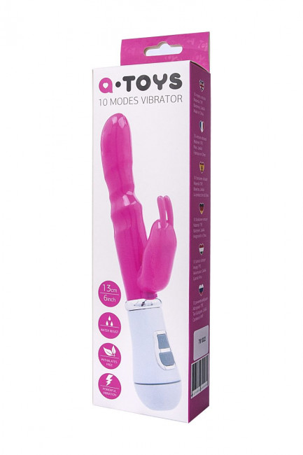 Ярко-розовый вибратор ToyFa A-toys с клиторальным стимулятором - 20 см., A-toys