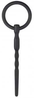 Черный уретральный плаг Silicone Penis Plug With Pull Ring - 13,5 см.