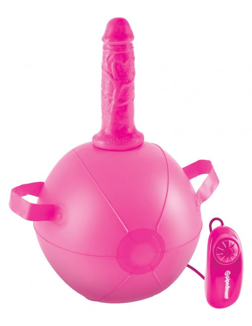 Розовый надувной мяч с вибронасадкой Vibrating Mini Sex Ball - 15,2 см., Pipedream