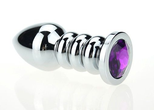 Серебристая фигурная анальная пробка с фиолетовым кристаллом - 10,3 см., 4sexdreaM Серебристая фигурная анальная пробка с фиолетовым кристаллом - 10,3 см., 4sexdreaM
