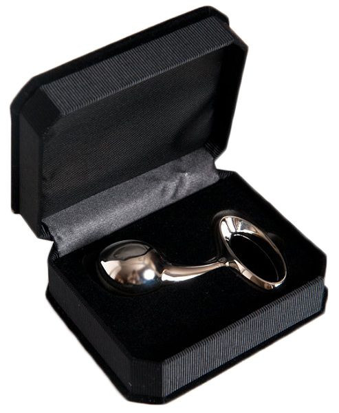 Серебристая анальная втулка с ручкой - 10 см., ToyFa