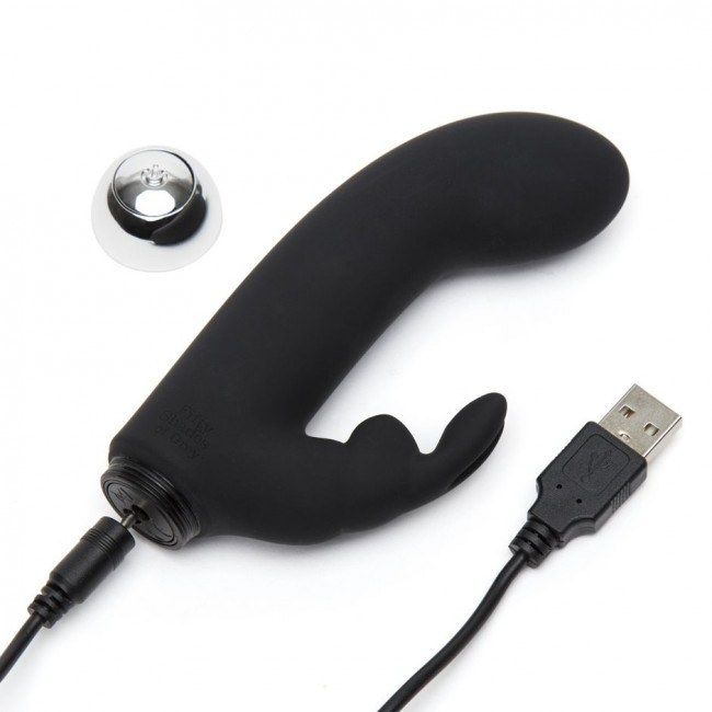 Черный вибратор с клиторальным отростком Greedy Girl Mini Rabbit Vibrator - 14 см., Fifty Shades of Grey