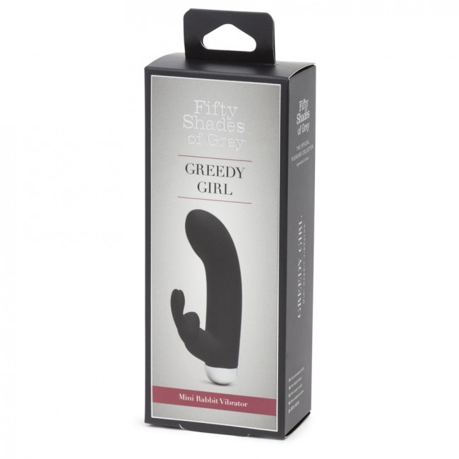 Черный вибратор с клиторальным отростком Greedy Girl Mini Rabbit Vibrator - 14 см., Fifty Shades of Grey