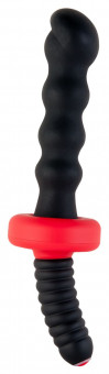 Чёрный двусторонний фигурный вибратор - 30 см., ToyFa