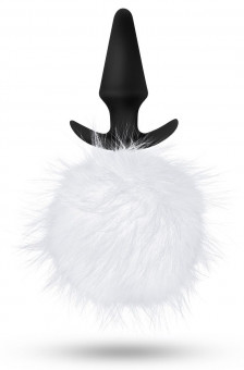 Силиконовая анальная пробка с белым заячьим хвостом Fur Pom Pom - 12,7 см., Blush Novelties