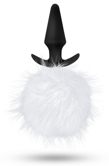 Силиконовая анальная пробка с белым заячьим хвостом Fur Pom Pom - 12,7 см., Blush Novelties