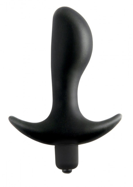 Чёрная анальная вибропробка с широким основанием Vibrating Perfect Plug - 12,5 см., Pipedream