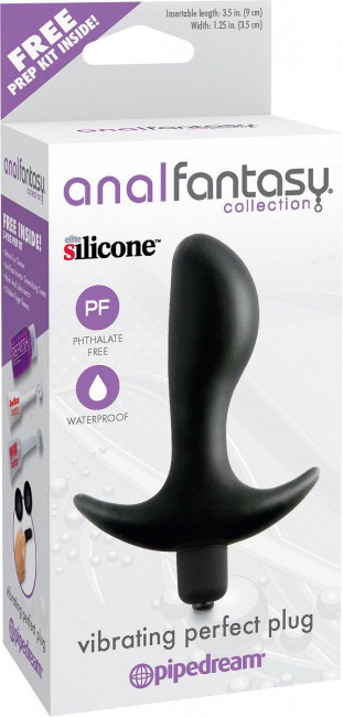 Чёрная анальная вибропробка с широким основанием Vibrating Perfect Plug - 12,5 см., Pipedream