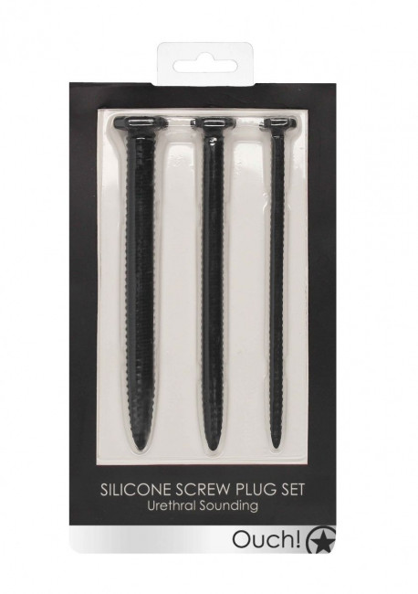 Набор из 3 черных стимуляторов уретры Silicone Screw Plug Set Набор из 3 черных стимуляторов уретры Silicone Screw Plug Set