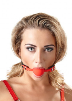 Силиконовый кляп-шар на чёрных ремешках Red Gag silicone, Orion