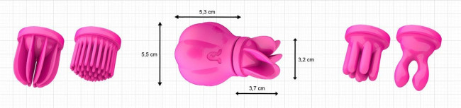 Розовый клиторальный стимулятор Caress с 5 заменяемыми насадками, Adrien Lastic