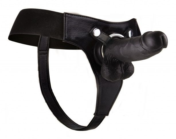 Чёрный страпон  Realistic 8 Inch Strap-On - 20 см., Shots Media BV